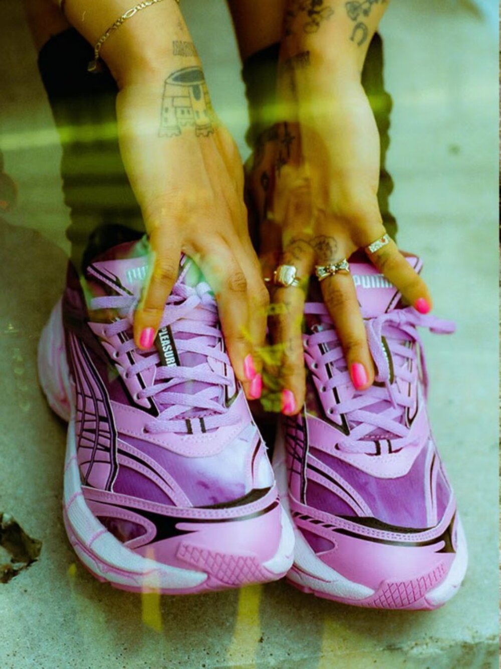 PUMA x PLEASURES Velophasis Overdye Pink Purple Women's 9.5 / Men's 8